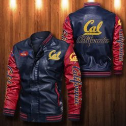 NCAA California Golden Bears Navy Red Leather Bomber Jacket
