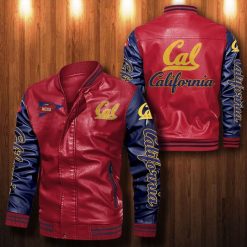 NCAA California Golden Bears Red Navy Leather Bomber Jacket