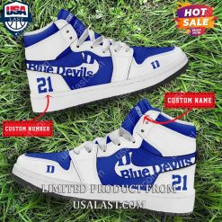 NCAA Duke Blue Devils Custom Name Number Blue White Air Jordan 1 High Sneakers