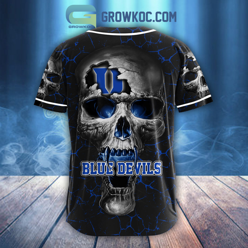 NCAA Duke Blue Devils Custom Name Number Skull Design Baseball Jersey - Image 3