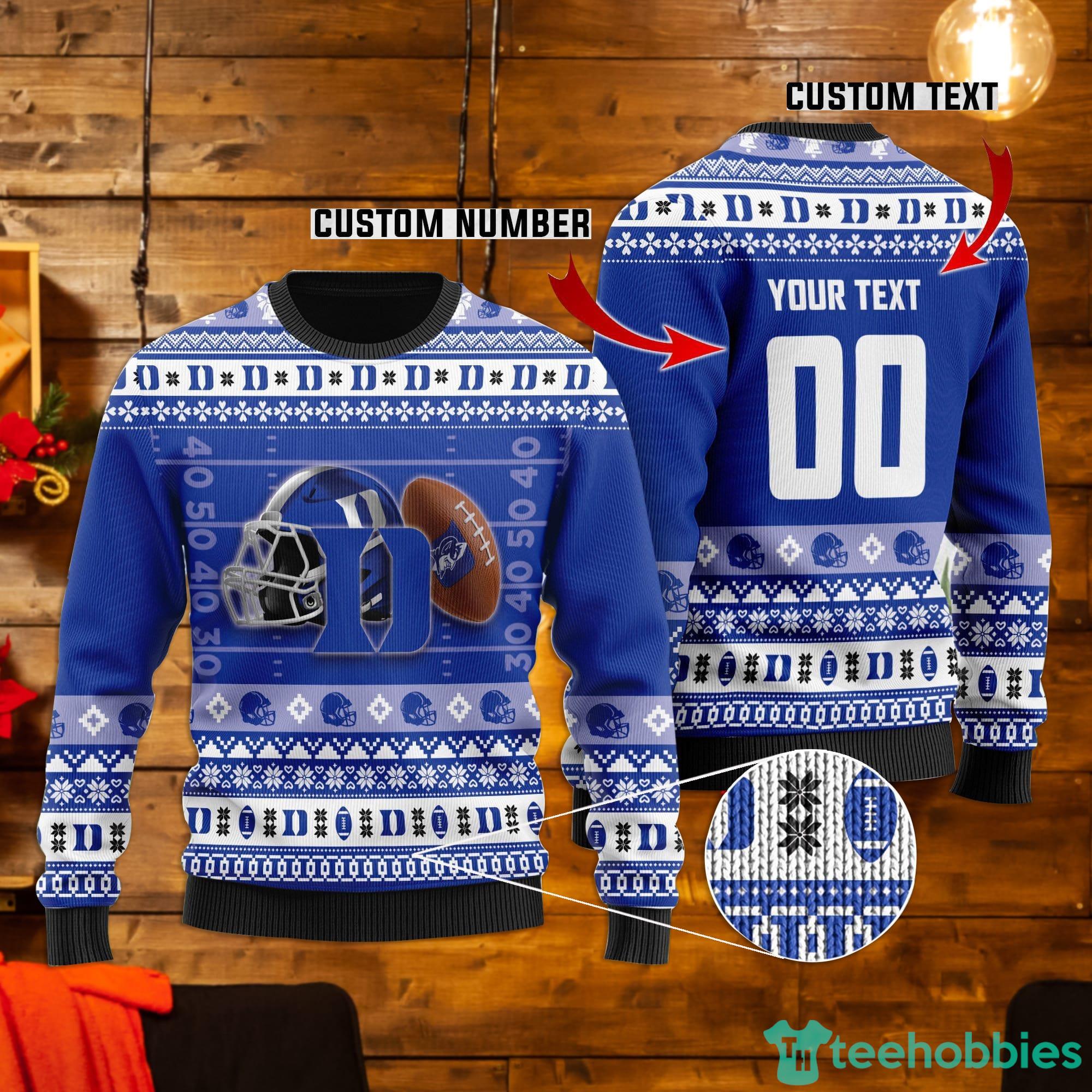 NCAA Duke Blue Devils Custom Text Number Ugly Christmas Sweater
