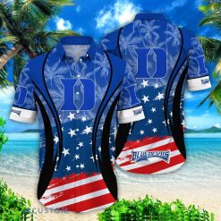 NCAA Duke Blue Devils Vintage Palm Tree Flag Pattern Hawaiian Shirt