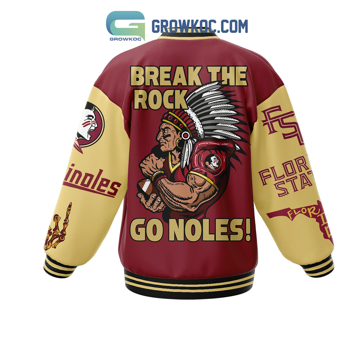 NCAA Florida State Seminoles Break The Rock Go Noles Baseball Jacket - Image 3
