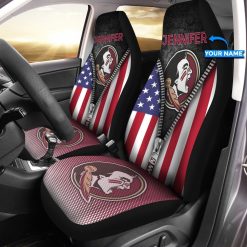 NCAA Florida State Seminoles Custom Name American Flag Mix Zip Car Seat Covers