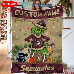 NCAA Florida State Seminoles Custom Name Grinc Christmas Fleece Blanket