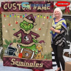 Alternative view of NCAA Florida State Seminoles Custom Name Grinc Christmas Fleece Blanket