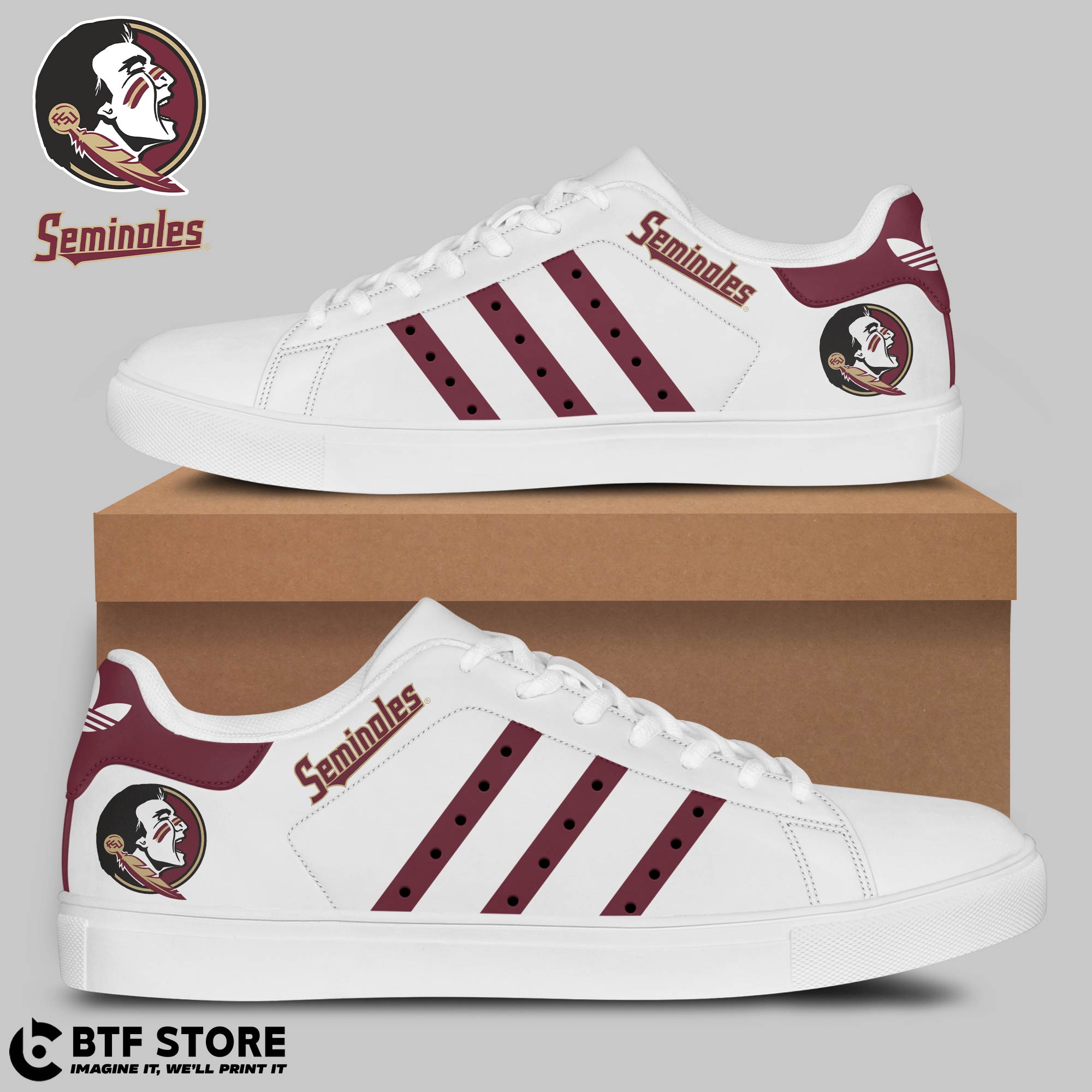 NCAA Florida State Seminoles White Garnet Stripes Stan Smith Shoes