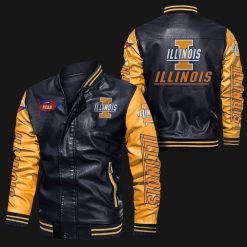 NCAA Illinois Fighting Illini Black Yellow Leather Bomber Jacket