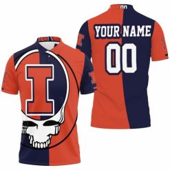 NCAA Illinois Fighting Illini Custom Name Number Grateful Dead Skull Polo Shirt