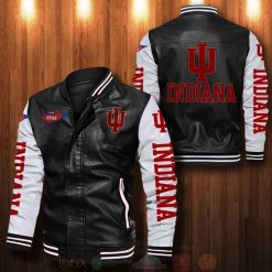 NCAA Indiana Hoosiers Black White Leather Bomber Jacket
