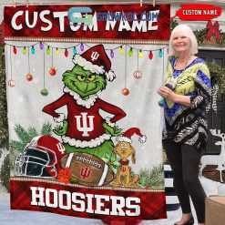 Alternative view of NCAA Indiana Hoosiers Custom Name Grinc Christmas Fleece Blanket