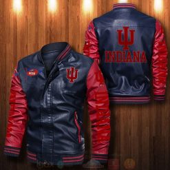 NCAA Indiana Hoosiers Navy Red Leather Bomber Jacket