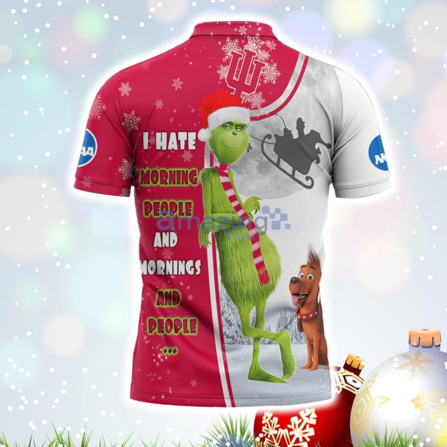 NCAA Indiana Hoosiers The Grinch Christmas Polo Shirt - Image 3