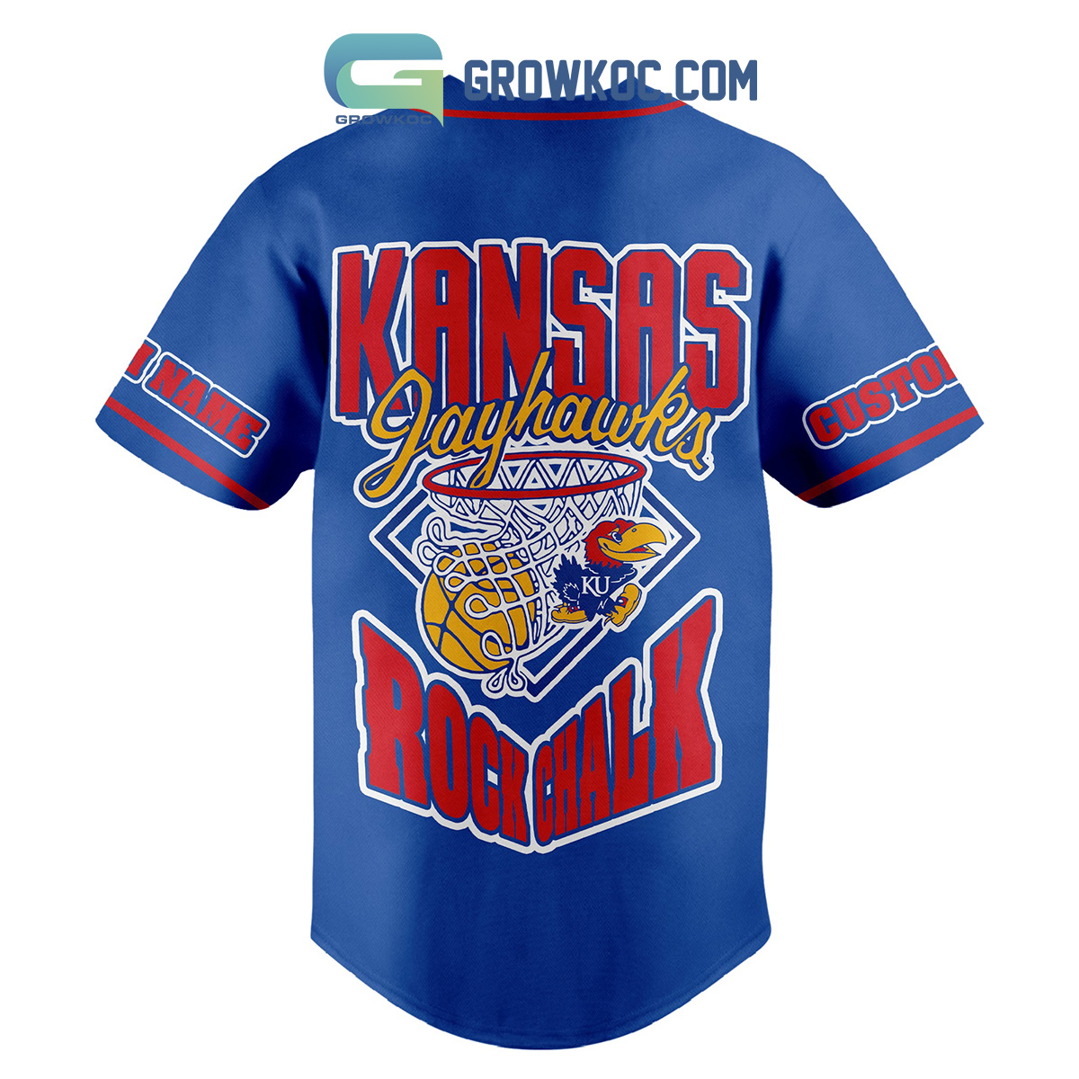 NCAA Kansas Jayhawks Custom Name Rock Chalk Baseball Jersey - Image 3