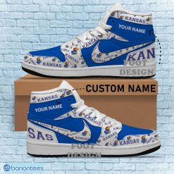Alternative view of NCAA Kansas Jayhawks Custom Name White Blue Air Jordan 1 High Sneakers