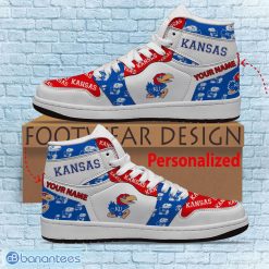 Alternative view of NCAA Kansas Jayhawks Custom Name White Red Air Jordan 1 High Sneakers