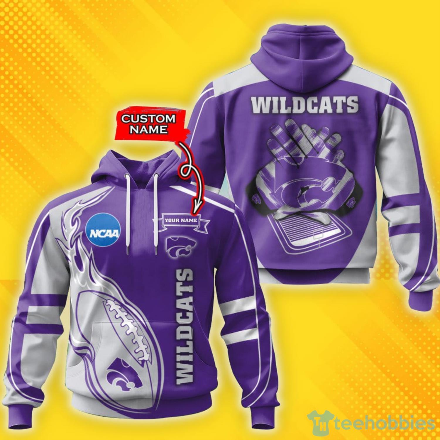 NCAA Kansas State Wildcats Custom Name Fire Ball Pullover Hoodie