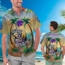 Alternative view of NCAA Kansas State Wildcats Custom Name Flamingo Parrot Hawaiian Shirt