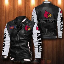 NCAA Louisville Cardinals Black White Leather Bomber Jacket