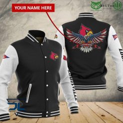 NCAA Louisville Cardinals Custom Name Black White Eagle Baseball Jacket