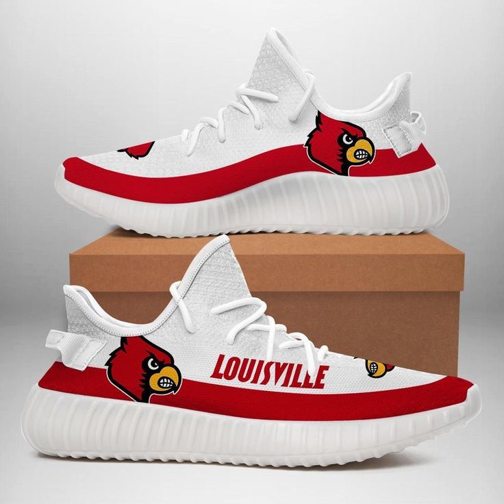 NCAA Louisville Cardinals White Red Yeezy Boost Sneakers