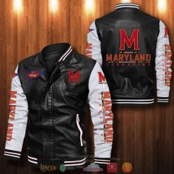 NCAA Maryland Terrapins Black White Leather Bomber Jacket