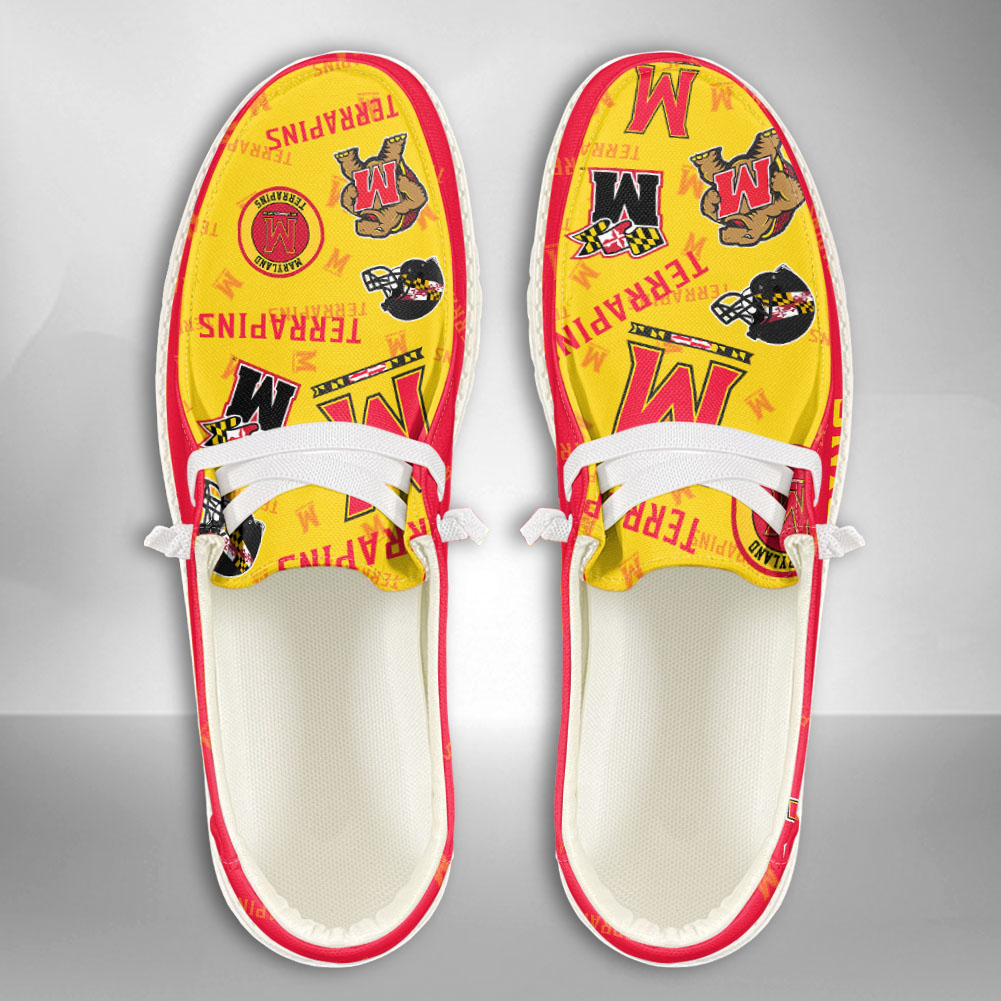 NCAA Maryland Terrapins Custom Name Yellow Red Hey Dude Shoes