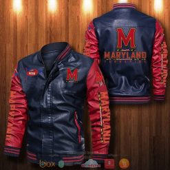 NCAA Maryland Terrapins Navy Red Leather Bomber Jacket
