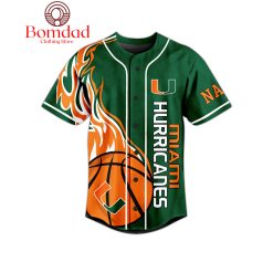 Alternative view of NCAA Miami Hurricanes Custom Name Fire Ball Fan Loyal Baseball Jersey