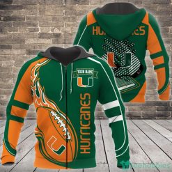 NCAA Miami Hurricanes Custom Name Fire Ball Zip Up Hoodie