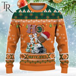 Alternative view of NCAA Miami Hurricanes Custom Name HO HO HO Ugly Christmas Sweater