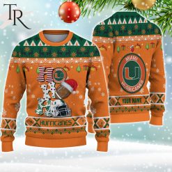 NCAA Miami Hurricanes Custom Name HO HO HO Ugly Christmas Sweater