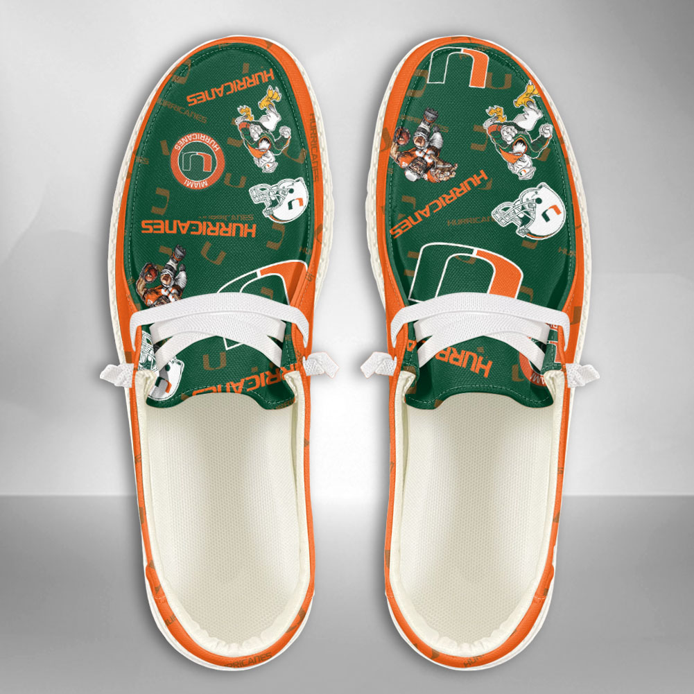 NCAA Miami Hurricanes Custom Name Orange Green Hey Dude Shoes