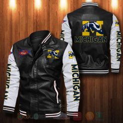 NCAA Michigan Wolverines Black White Leather Bomber Jacket