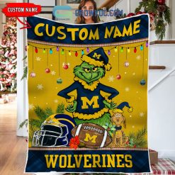 NCAA Michigan Wolverines Custom Name Grinch Christmas Fleece Blanket