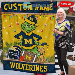 Alternative view of NCAA Michigan Wolverines Custom Name Grinch Christmas Fleece Blanket