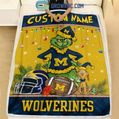 NCAA Michigan Wolverines Custom Name Grinch Christmas Fleece Blanket - Image 4