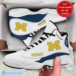 NCAA Michigan Wolverines Custom Name White Air Jordan 13 Shoes