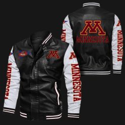 NCAA Minnesota Golden Gophers Black White Leather Bomber Jacket