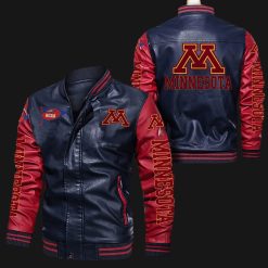 NCAA Minnesota Golden Gophers Navy Red Leather Bomber Jacket