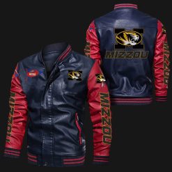 NCAA Missouri Tigers Navy Red Leather Bomber Jacket
