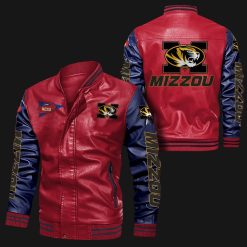 NCAA Missouri Tigers Red Navy Leather Bomber Jacket