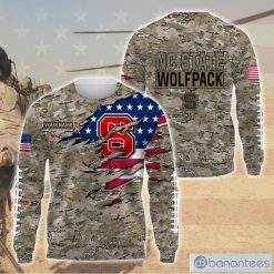 NCAA NC State Wolfpack Custom Name Flag And Camo Pattern Sweatshirt