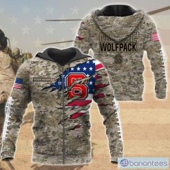 NCAA NC State Wolfpack Custom Name Flag And Camo Pattern Zip Up Hoodie