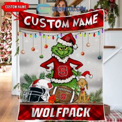 NCAA NC State Wolfpack Custom Name Grinch Christmas Fleece Blanket