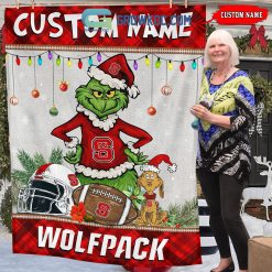 Alternative view of NCAA NC State Wolfpack Custom Name Grinch Christmas Fleece Blanket