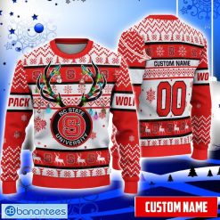 NCAA NC State Wolfpack Custom Name Number Reindeer Pattern Ugly Christmas Sweater