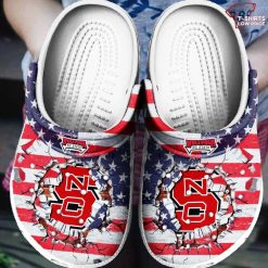 NCAA NC State Wolfpack US Flag Breaking Wall Crocs