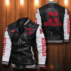 NCAA Nebraska Cornhuskers Black White Leather Bomber Jacket