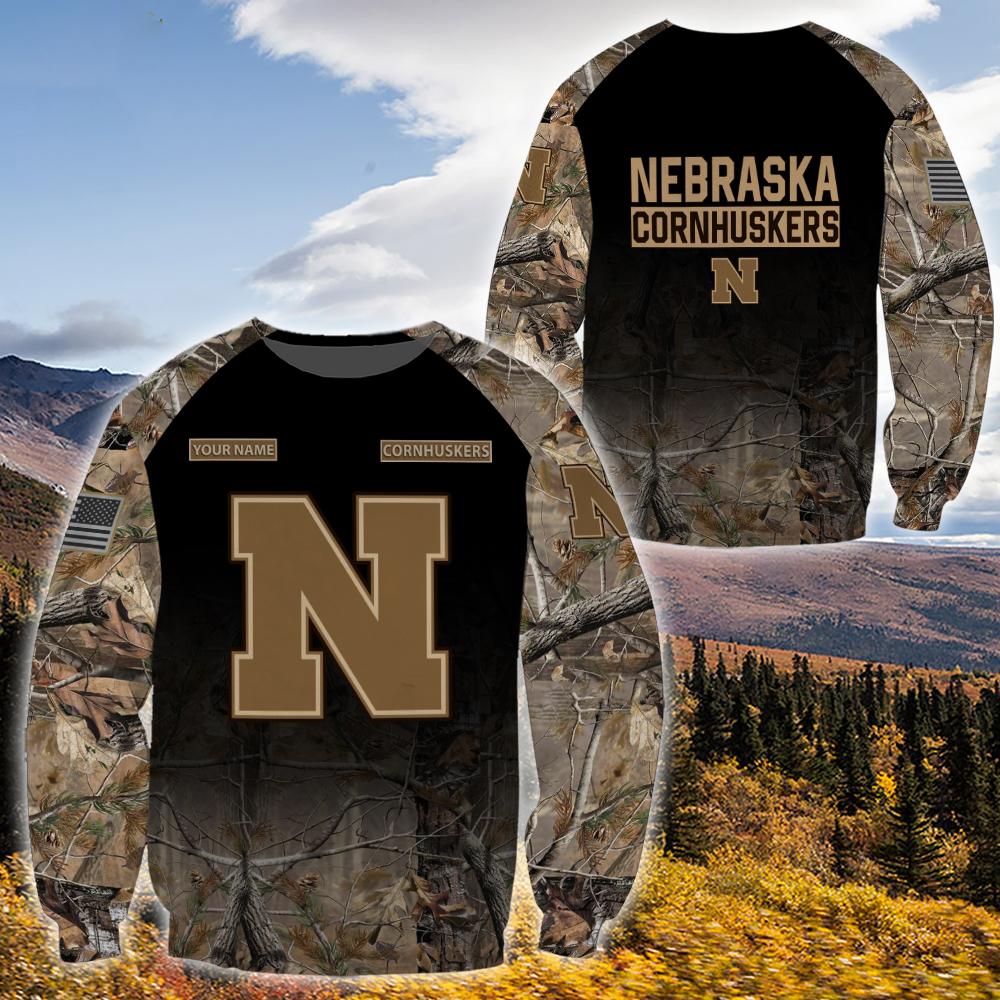 NCAA Nebraska Cornhuskers Custom Name Hunting Camo Style Sweatshirt